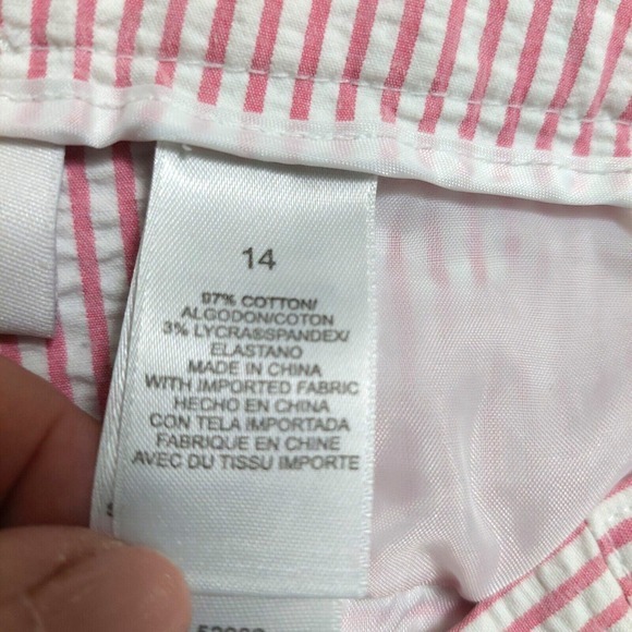 Liz‎ Claiborne Womens 14 Audra Capri Seersucker Stripe Pink White Classic Zipper - Picture 7 of 10